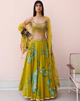 Meher Taluja Retro Raani Yellow Sage Lehenga Set
