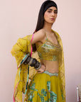 Meher Taluja Retro Raani Yellow Sage Lehenga Set