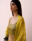 Meher Taluja Retro Raani Yellow Sage Lehenga Set