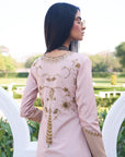 Retro Raani Champagne Pink Jaal Kurta Set