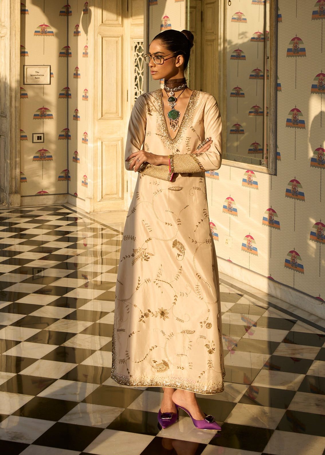 slim fit dress slacks Spaghetti Strap Dress in Mint & Cream Italian Brocade Mint, Cream & Gold / 6 main image 0