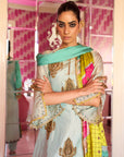Retro Raani Powder Blue Boota Tissue Kurta Set
