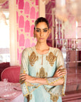 Retro Raani Powder Blue Boota Tissue Kurta Set