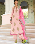 Retro Raani Pastel Pink Boota Tissue Kurta Set