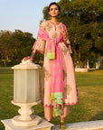 Retro Raani Pastel Pink Boota Tissue Kurta Set