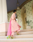 Retro Raani Pastel Pink Boota Tissue Kurta Set
