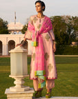 Retro Raani Pastel Pink Boota Tissue Kurta Set