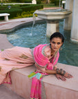 Retro Raani Pastel Pink Boota Tissue Kurta Set