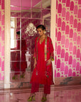 Retro Raani Red Jacket Kurta Set