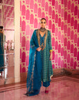 Retro Raani Teal Silk Yoke Kurta Set