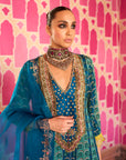 Retro Raani Teal Silk Yoke Kurta Set