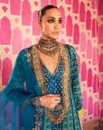 Retro Raani Teal Silk Yoke Kurta Set