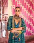 Retro Raani Teal Silk Yoke Kurta Set