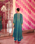 Retro Raani Teal Silk Yoke Kurta Set