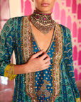 Retro Raani Teal Silk Yoke Kurta Set