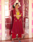 Retro Raani Red Silk Yoke Kurta Set