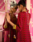 Retro Raani Red Silk Yoke Kurta Set