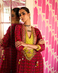 Retro Raani Red Silk Yoke Kurta Set
