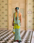 Retro Raani Powder Blue Metal Tassel Blouse Saree Set