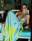 Retro Raani Powder Blue Metal Tassel Blouse Saree Set