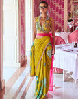 Retro Raani Yellow Sage Embroidered Saree Set