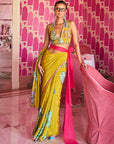 Retro Raani Yellow Sage Embroidered Saree Set