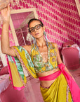 Retro Raani Yellow Sage Embroidered Saree Set