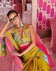 Retro Raani Yellow Sage Embroidered Saree Set