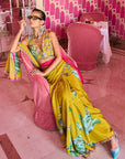 Retro Raani Yellow Sage Embroidered Saree Set