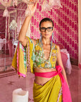 Retro Raani Yellow Sage Embroidered Saree Set
