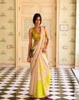 Retro Raani Beige Floral Printed Saree Set