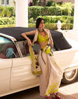 Retro Raani Beige Floral Printed Saree Set