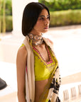 Retro Raani Beige Floral Printed Saree Set