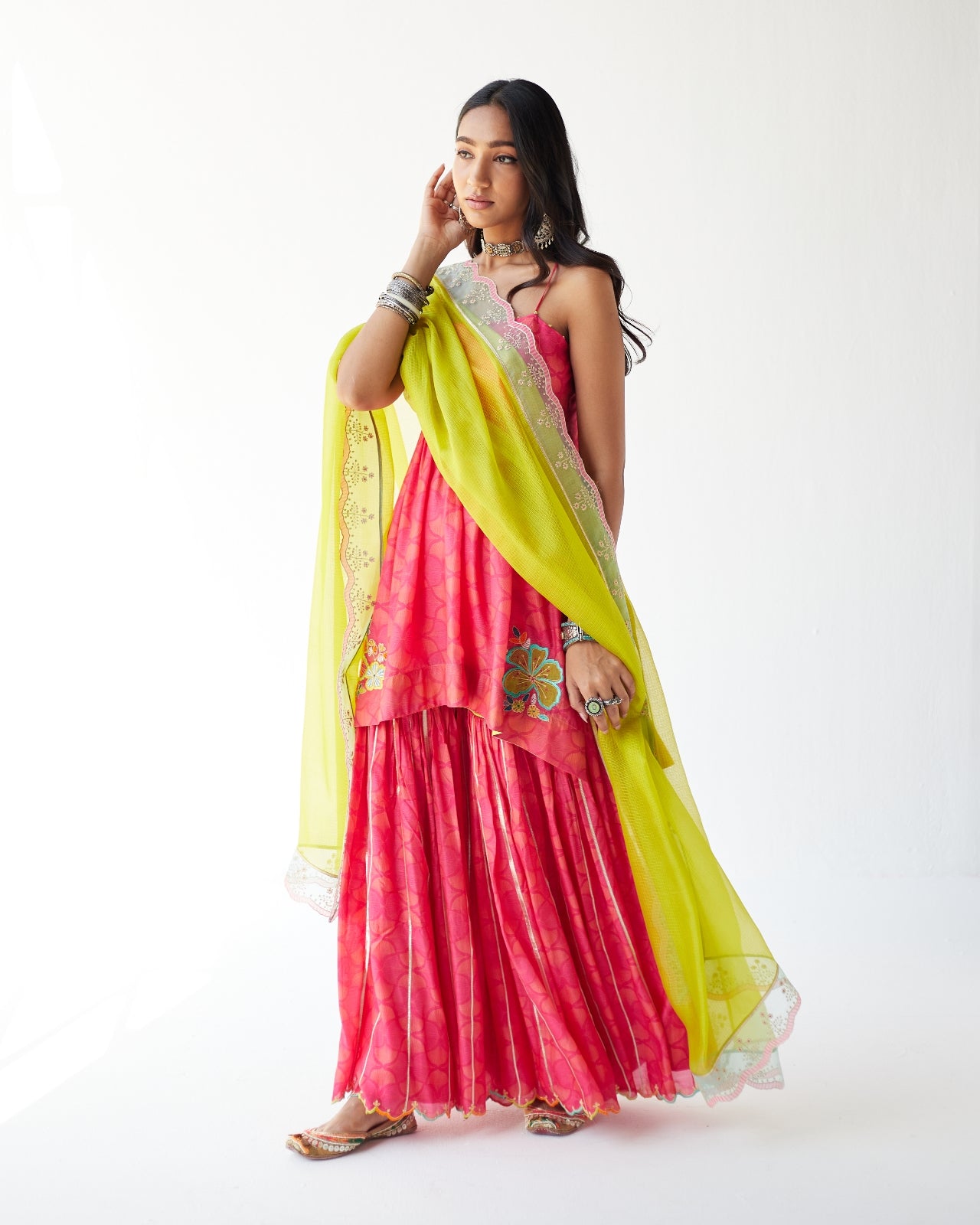 Dupahar Magenta Front Puckering Kurta Gharara Set