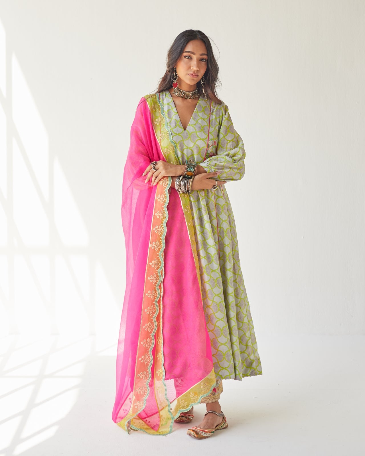 Dupahar Grey Side Kali Kurta Set