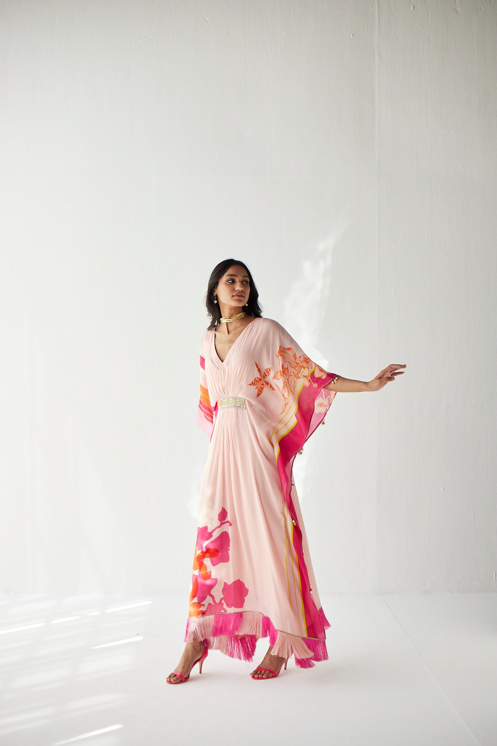 Pastel Pink Belt Kaftan
