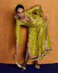 Mastani Yellow Tissue Carnation Jaal Kaftan Dress