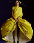 Mastani Yellow Silk Laap Boota Saree Set