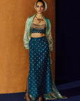 Mastani Teal Blue Silk Skirt Set