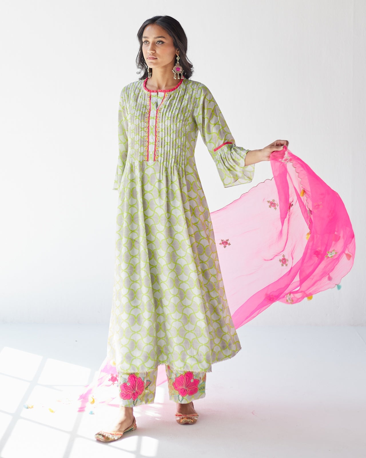 Dupahar Grey Pintuck Kurta Set