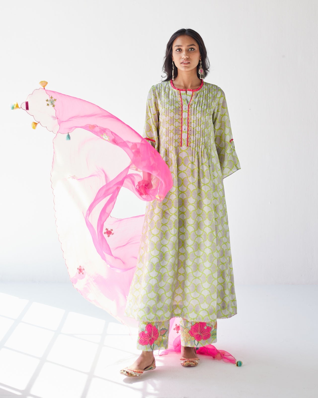 Dupahar Grey Pintuck Kurta Set