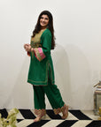 EXCLUSIVE EDIT BOTTLE GREEN SILK KURTA SET