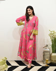 EXCLUSIVE EDIT FARIBA PRINT SIDE KALI KURTA SET