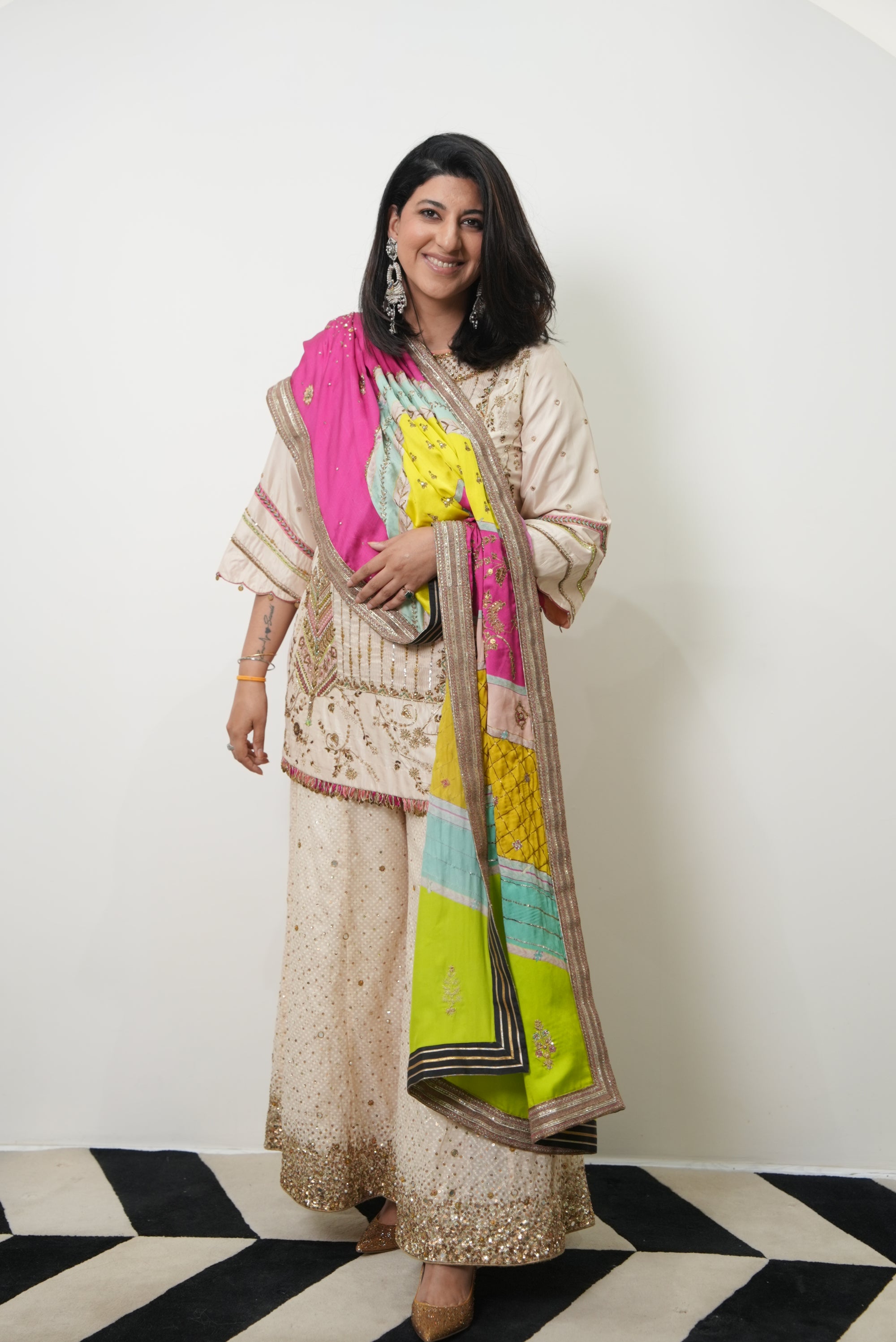 Retro Raani Ivory Silk Tree Sharara Set