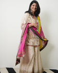 Retro Raani Ivory Silk Tree Sharara Set