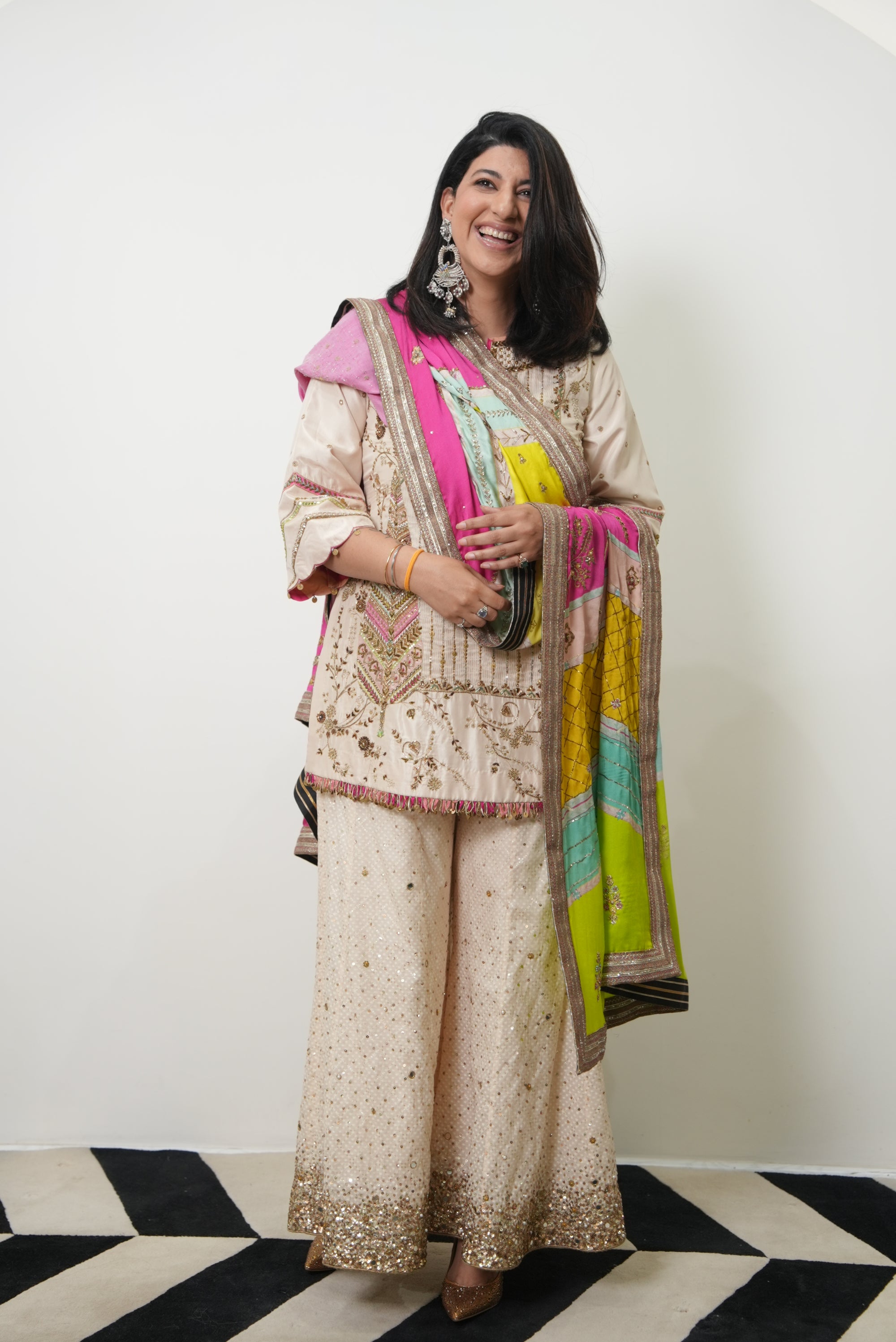 Retro Raani Ivory Silk Tree Sharara Set