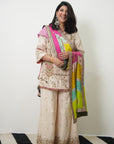 Retro Raani Ivory Silk Tree Sharara Set
