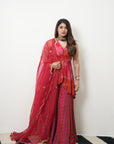 Retro Raani Red Peplum Sharara Set