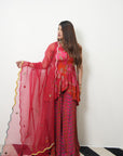 Retro Raani Red Peplum Sharara Set