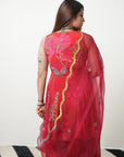 Retro Raani Red Peplum Sharara Set